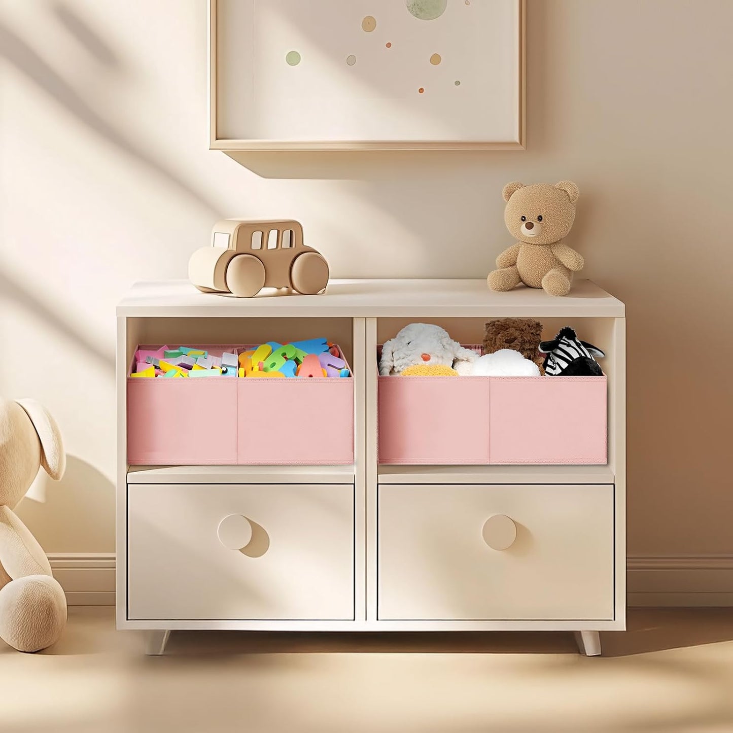 DIMJ Closet Storage Bins, 6 Pack Storage Baskets for Shelves, Foldable Closet Organizer with Handle, Linen Closet Organizers and Storage for Clothes, Toys, Towel, Books (Black)