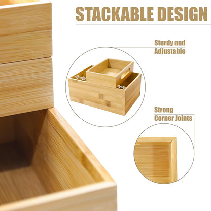 HOMESTEAD 3-Piece Stackable Bamboo Storage Box, Office Desk Organizer, Wooden Boxes for Makeup Drawer Organizer Bathroom, Office Supplies, Kitchen Utensils, Bamboo Storage Containers, Jewelry Tray