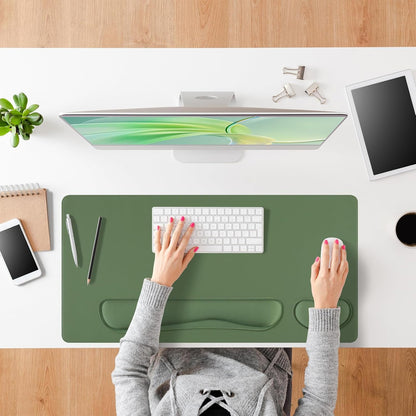 Green Desk Pad and Keyboard Wrist Rest, 3in1 Mousepad + Keyboard Wrist Rest+Mouse Wrist Rest for Home Office Table Computer Cover. (31.5×15.7,Green)