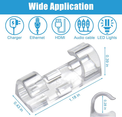 40PCS Strong Adhesive Cable Clips Clear, Premium Wire Holders for Wall, Strong Cord Organizer Under Desk, Car, PC, Christmas Light Indoor/Outdoor