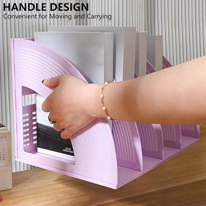 SAYEEC Magazine Holder Sturdy Binder Holder Desk File Sorter Plastic File Folder Organizer Stand Book Shelf Dividers Vertical Storage Rack Desktop Bookshelf Display Box for Office School Home (Black)