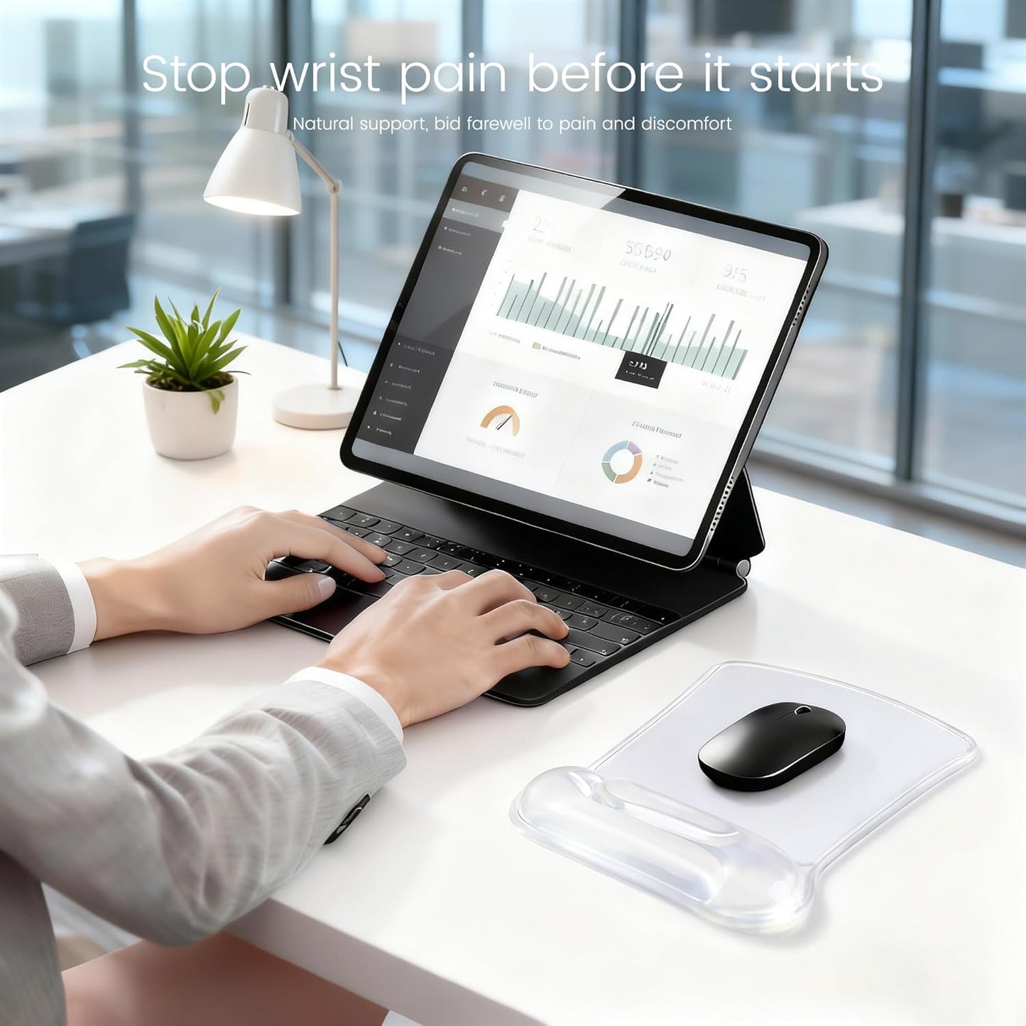 Ospelelf Mouse Pad with Wrist Rest and Ergonomic Gel Keyboard Hand Wrist, Support for Typing Gaming, Relieve Wrist Pain, Cool & Easy to Clean, for Office, Programmer, Home Computer Use, Pink