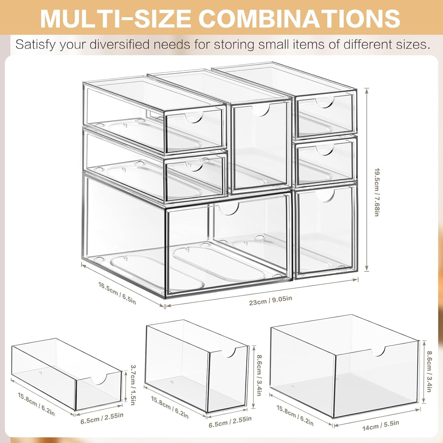Desk Organizer with 14 Drawers, FODIENS 14 Packs Acrylic Stackable Desktop Storage Drawer Makeup Organizer, Clear Craft Storage Box Cabinets for Office Vanity Countertop Bathroom Bedroom