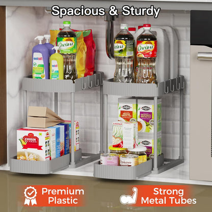 Ukeetap Multi-Purpose Pull-Out Storage Organizers, Under Sink/Cabinet Organizers and Storage for Bathroom & Kitchen, Black, 12.8 Inches, 2 Packs