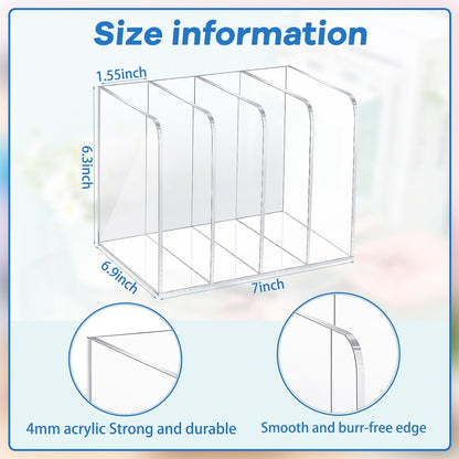 Suzile Clear Acrylic Magazine File Holder with Vertical Compartments Desk Organizer Book Rack for Desk Sorter Paper Folder Office Accessories(Clear,14.2 x 7.2 x 6.5 Inch)