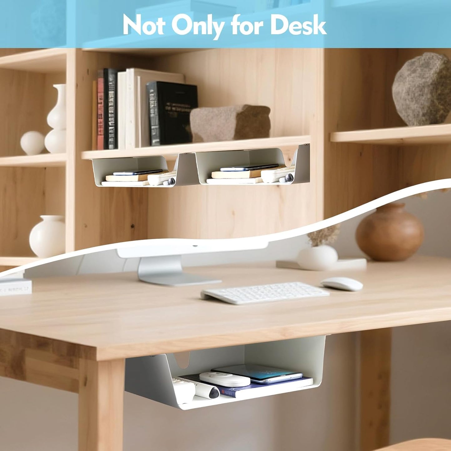 KHAMAL Under Desk Storage Shelf 2 Pack- Under Desk Drawer With Built in Cable Management For Home, Office, Gaming Setups, Kitchen (Black)