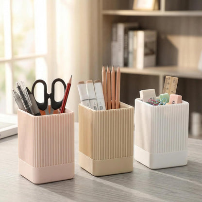 3 Pack Aesthetic Pen Holder for Desk-Sturdy Plastic Pencil Holder - Stylish Makeup Brushes Cup for Women Girls - Cute and Functional Desk Organizer for Office Supplies - Modern Office Decor Pen Cup
