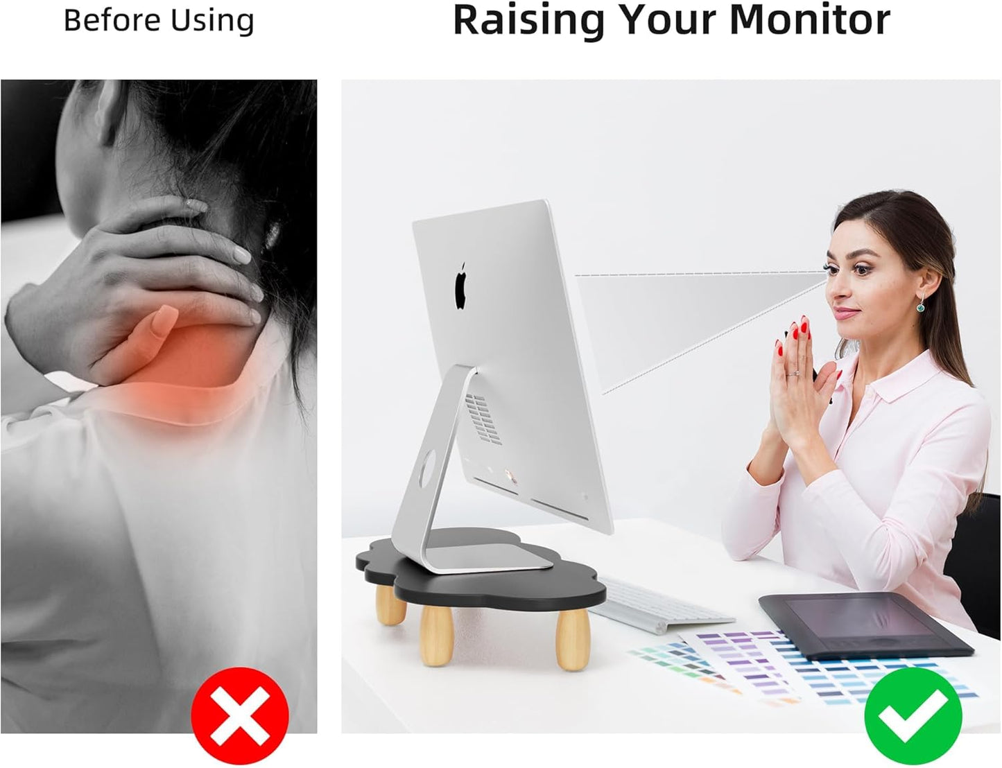 AFOOYO Monitor Stand Riser,Cloud Shape Wood Computer Monitor Stand, 16.5IN Monitor Stand Riser, Multi-Purpose Desktop Organizer Riser for Computer,Laptop,Printer,TV,Pink