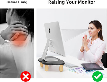 AFOOYO Monitor Stand Riser,Cloud Shape Wood Computer Monitor Stand, 16.5IN Monitor Stand Riser, Multi-Purpose Desktop Organizer Riser for Computer,Laptop,Printer,TV,Pink