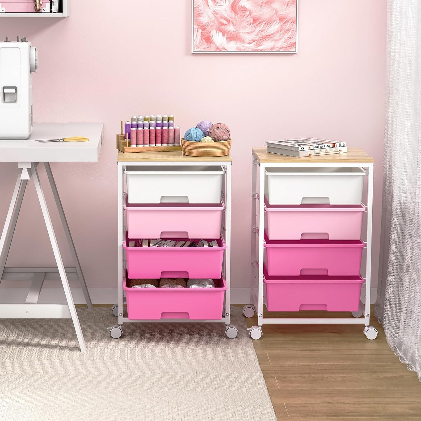 SYKIARIOL Utility Cart with 4 Drawers, Multipurpose Rolling Storage Cart with 4 Drawers and 2 Lockable Wheels, 4-Tier Rolling Storage Cart Organizer for Home Office Dorm, Bright White