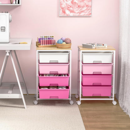 SYKIARIOL Utility Cart with 4 Drawers, Multipurpose Rolling Storage Cart with 4 Drawers and 2 Lockable Wheels, 4-Tier Rolling Storage Cart Organizer for Home Office Dorm, Bright White
