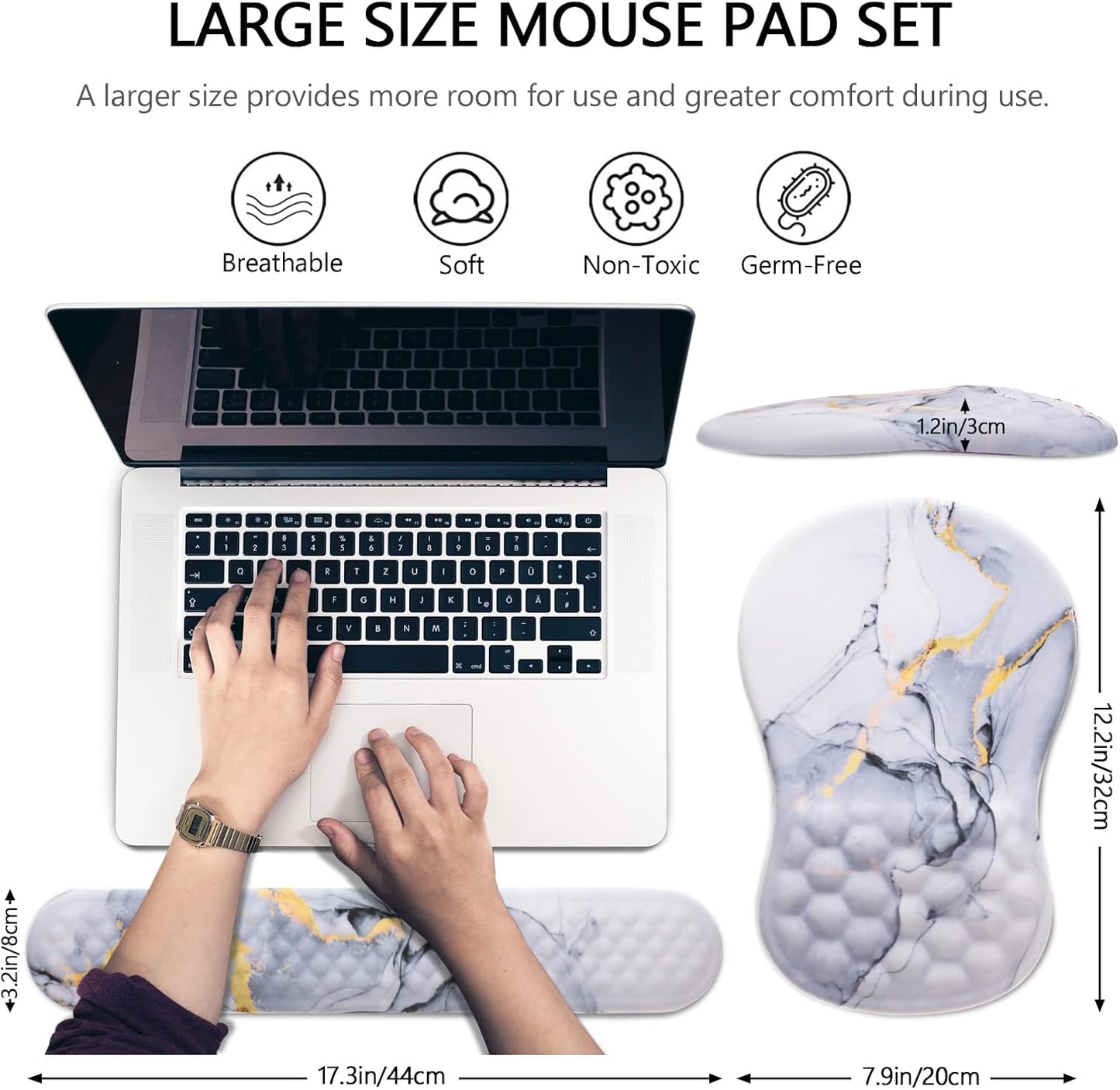 Mouse Pad Wrist Support, Laokiiy 2 in1 Keyboard Wrist Rest+ Ergonomic Mouse Pad, Non-Slip Wrist Rest for Computer Keyboard, Made Easy Typing & Relieve Wrist Pain（Banana Leaf Green）