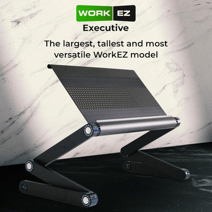 WorkEZ Executive Adjustable Ergonomic Laptop Cooling Stand & Lap Desk for Bed Couch folding aluminum desktop computer riser tray height tilt angle portable macbook cooling reading monitor,Black