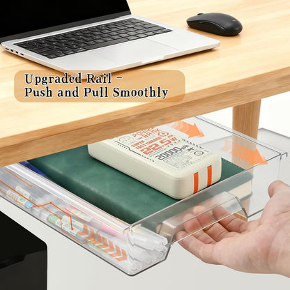 Under Desk Drawer Organizer, Self Adhesive Hidden Drawer Storage, Slide Out Desk Organizer, Space Saving Pencil & Accessories Organizer, Under Table Storage for Home Office & School, Black