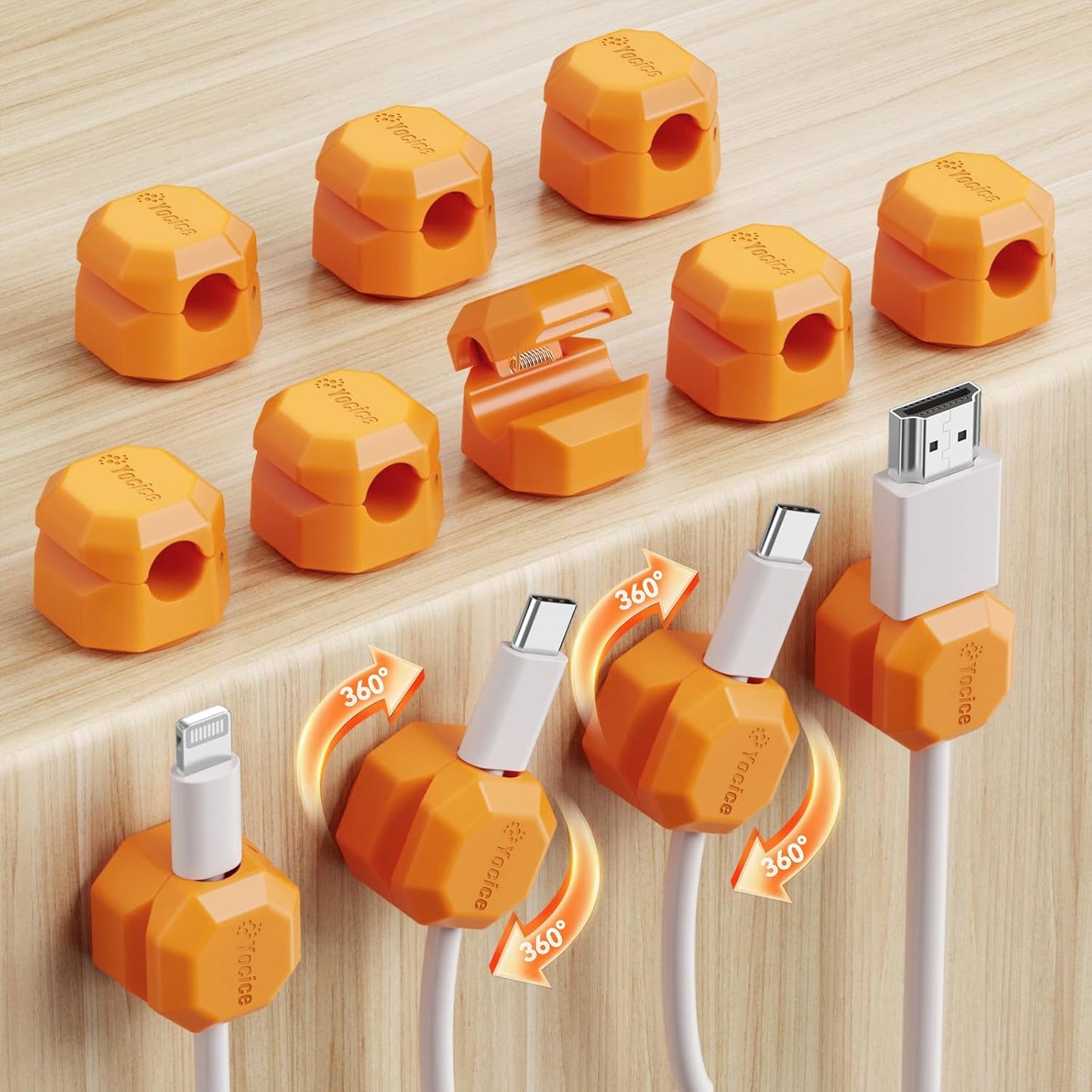 8 Pack Rotatable Cable Clips,Spring Cord Organizer Desk Cable Management Cord Holder Adhesive Phone Charger Cord Clips for Home Office Car Wall Nightstand Accessories White