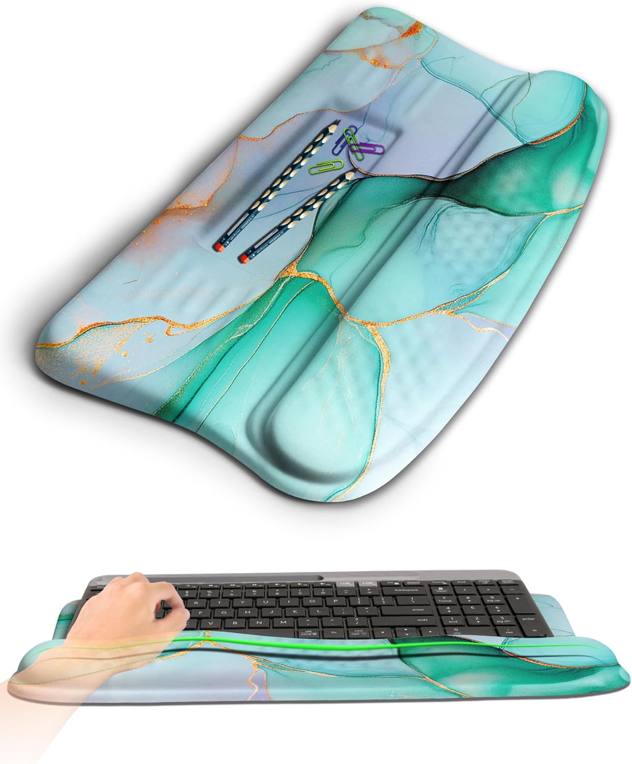Ergonomic Wave Wrist Rest with Keyboard Stand, Cushioned Palm Rest, Comfortable Integrated Memory Foam for Natural Typing and Relieve Wrist Pain, Dark Night Black