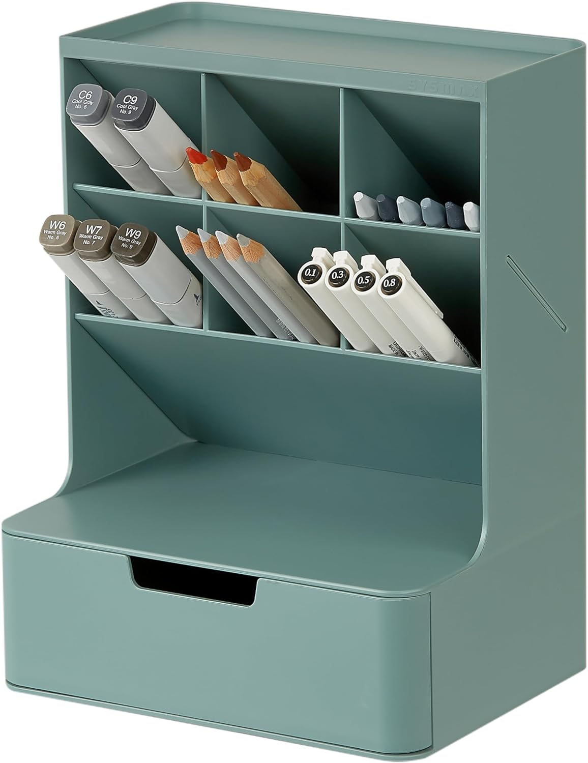 BLUE GINKGO Compact Desk Organizer – Small 5-Compartment, Half Drawer Storage – Pen Holder, Stationery Organizer for Desktop, Vanity, Shelf (Made in Korea, Green)