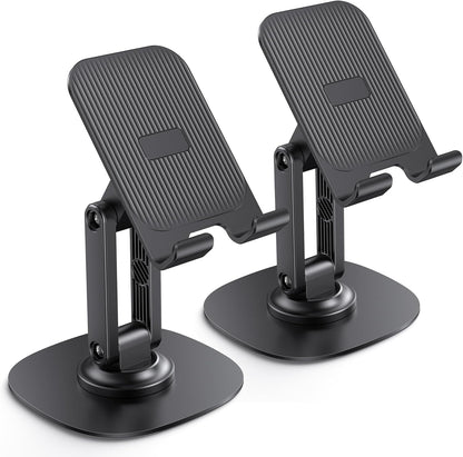 OMOTON Cell Phone Stand for Desk, 2 Pack Adjustable Foldable Phone Holder, 360 Swivel Mobile Stand Fit for iPhone 17 16 15 14 13 Pro Max and All Smart Phones, Black & White