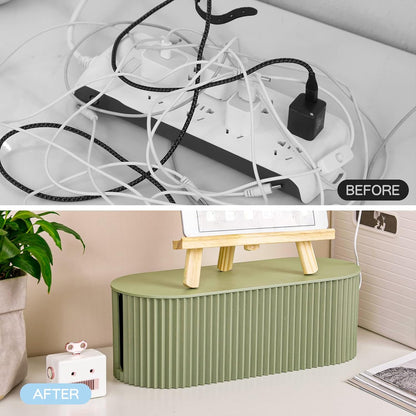 FABROK Cable Management Box with 10 Cable Ties, Organizer Box for Power Strips, Surge Protectors, Chargers, Adapters, TV Computer Wires Cable Hider Box for Home/Office (Small/White)
