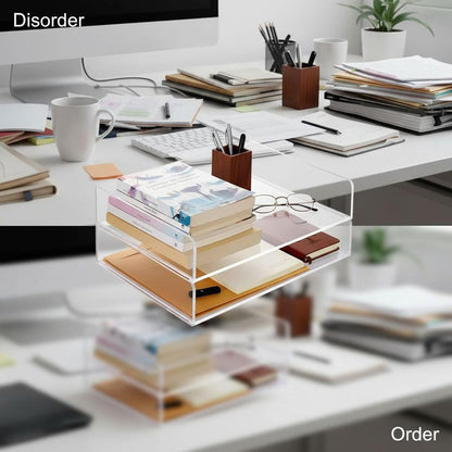 2 Pcs Stackable Paper Letter Tray, A4 Size Acrylic Desk Organizer, Clear File & Document Tray, Open Front Design, 12.4 x 8.7 x 2.7 in for Office Storage