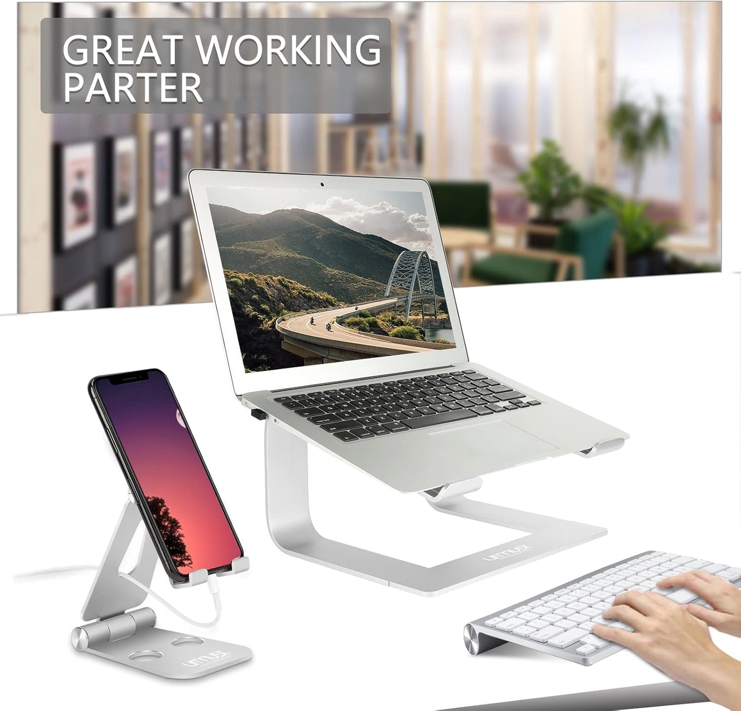 Urmust Adjustable Laptop Stand for Desk Aluminum Computer Stand for Laptop Riser Holder Notebook Stand Compatible with MacBook Air Pro Ultrabook All Laptops 11-17 inch (Black)