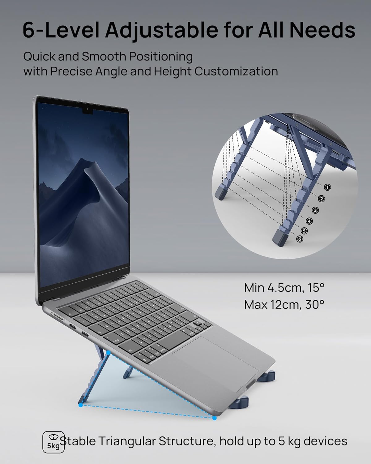 SODI [Ultra Compact] Foldable & Portable Laptop Stand for Desk, Lightweight Tablet Stand for Business Travel, Library, Cafe, 6 Level Height Ergonomic Aluminum Computer Holder for 10-16" Laptops