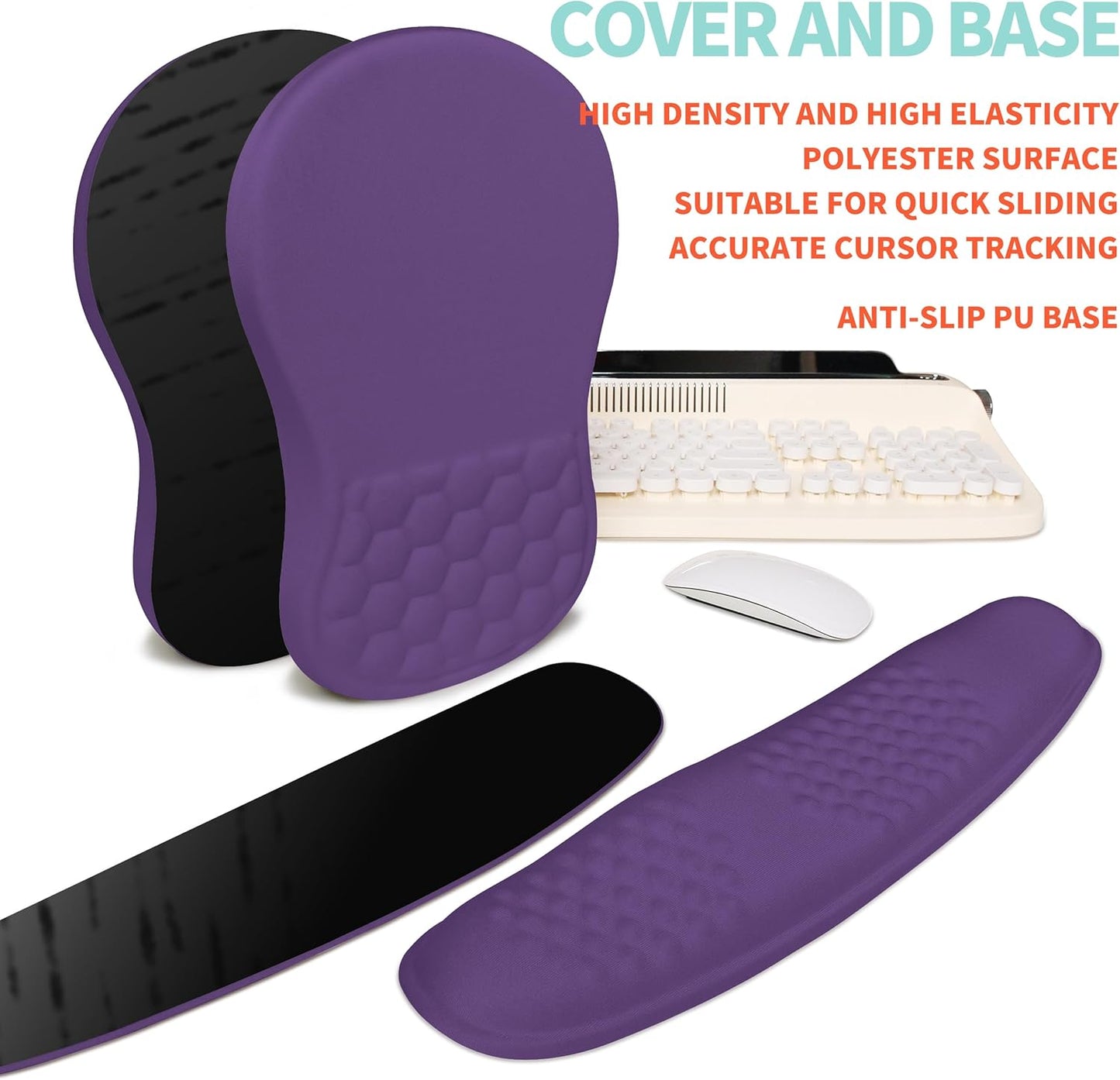 2-in-1 Ergonomic Set, Wave Rise Keyboard Wrist Rest and Massage Bulge Slope Mouse Pad Wrist Support, Cushion Memory Foam Integrated to Relieve Wrist Pain, Black