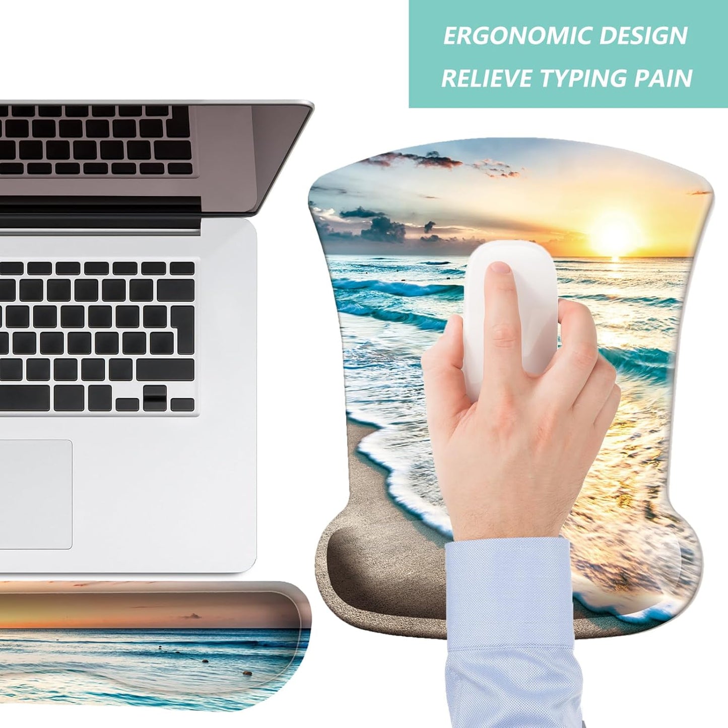 Keyboard Wrist Rest Pad Mouse Pad with Wrist Support Set of 3, Gaming Mousepad with Non-Slip Rubber Base, Ergonomic Memory Foam Mouse Cushion Support for Home Office Laptop Computer, Navy Blue
