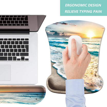 Keyboard Wrist Rest Pad Mouse Pad with Wrist Support Set of 3, Gaming Mousepad with Non-Slip Rubber Base, Ergonomic Memory Foam Mouse Cushion Support for Home Office Laptop Computer, Navy Blue