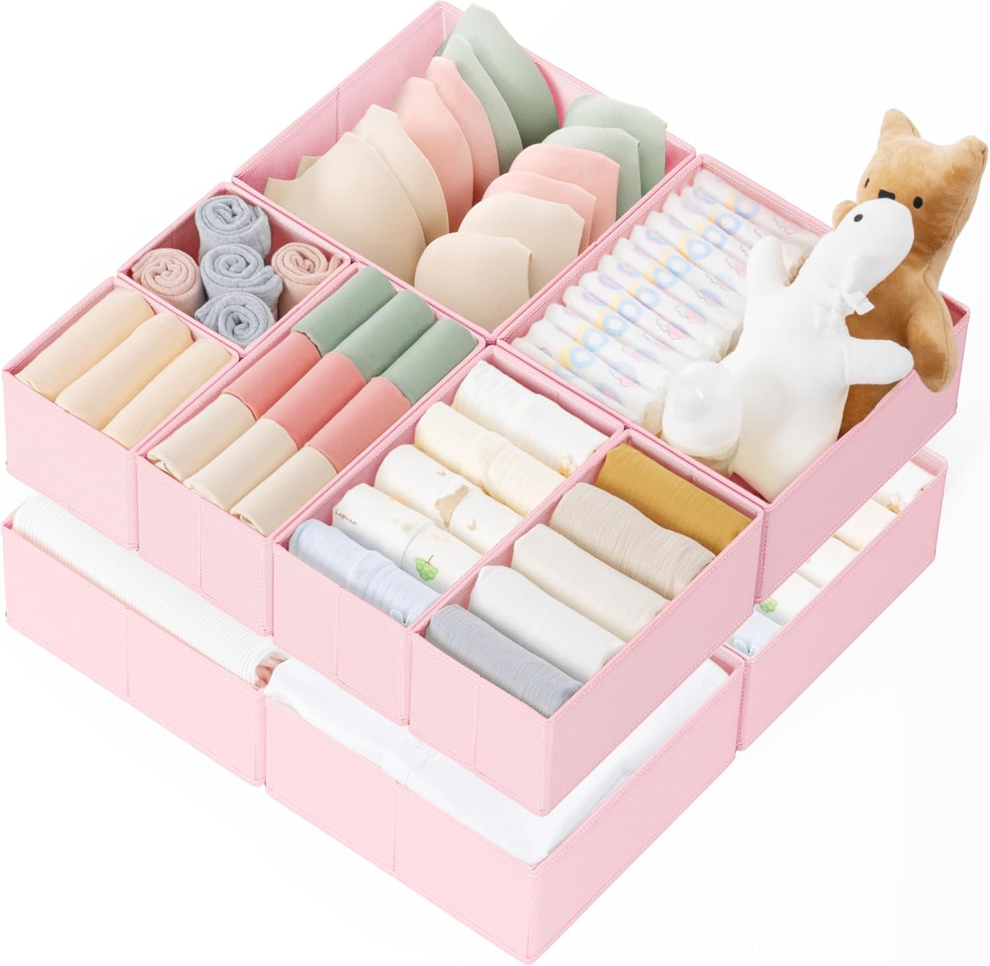 Criusia Drawer Organizer Clothes, 10 Pack Dresser Organizer for Baby Clothes, Underwear, Sock- Foldable Closet Organization and Storage Dividers Bins for Nursery, Bedroom (Beige)