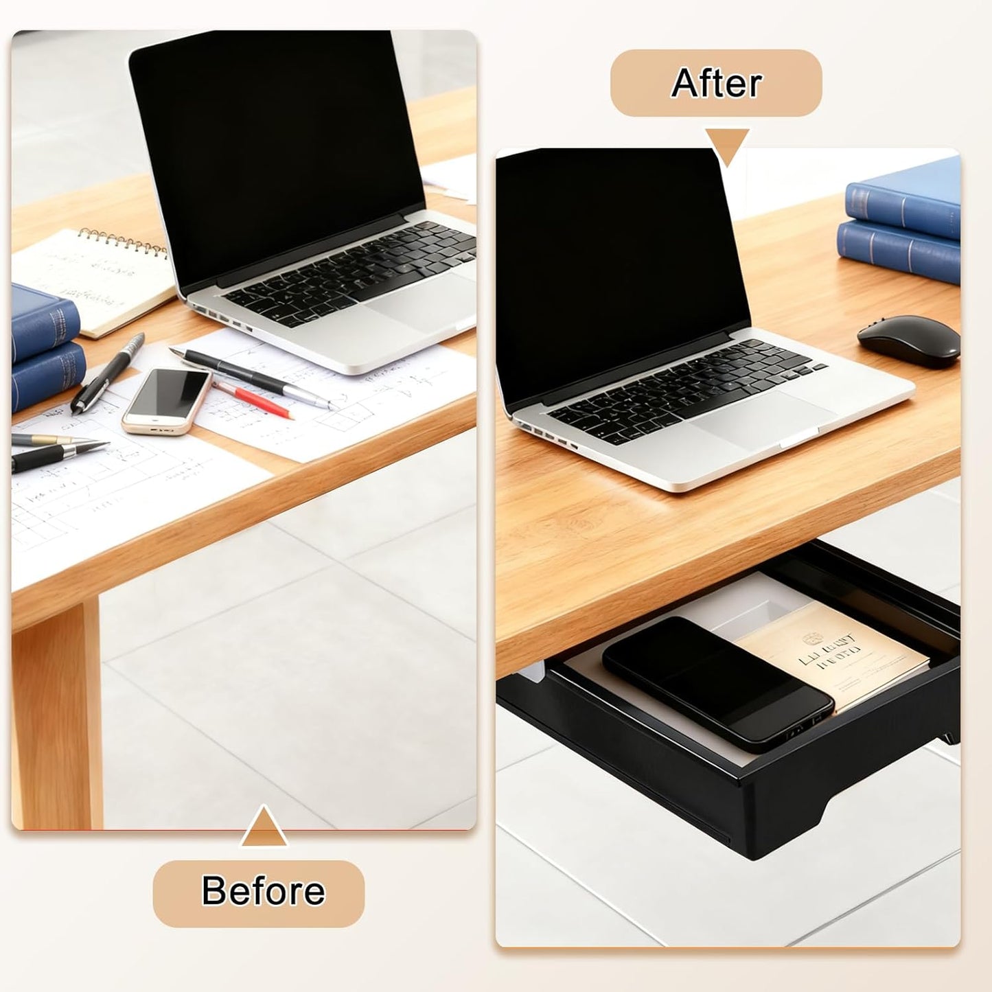 Upgraded Super Capacity 11.85 "x 8.9" Under Desk Drawer Hidden Strorage Drawer Self-Adhesive Slide Out with Smooth Gliding Motion - Attachable & Space-Saving Under Desk Organizer with Screw Kit, Black