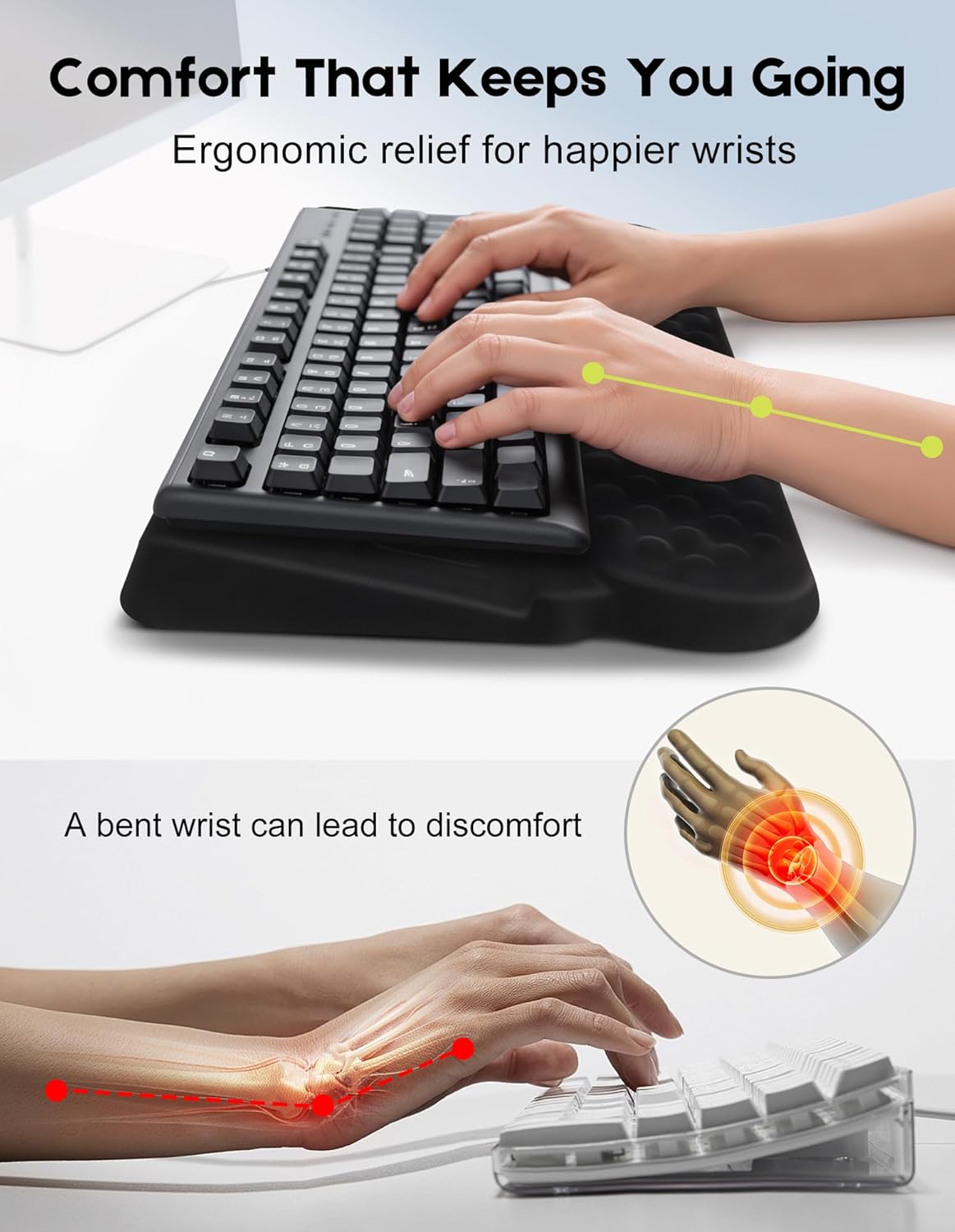 Wrist Rest with Keyboard Stand and Storage Slot, Ergonomic Computer Keyboard Wrist Rest, Soft Memory Foam, Non-Slip Base, Wrist Pad for Keyboard Pad with Wrist Support for Work Study Game