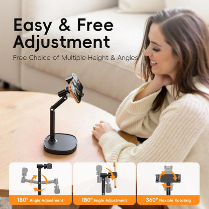 Adjustable Phone Stand for Desk, 360° Rotating Foldable Mobile Phone Holder, Sturdy Office Desk Accessories for All iPhone & Samsung Galaxy Models