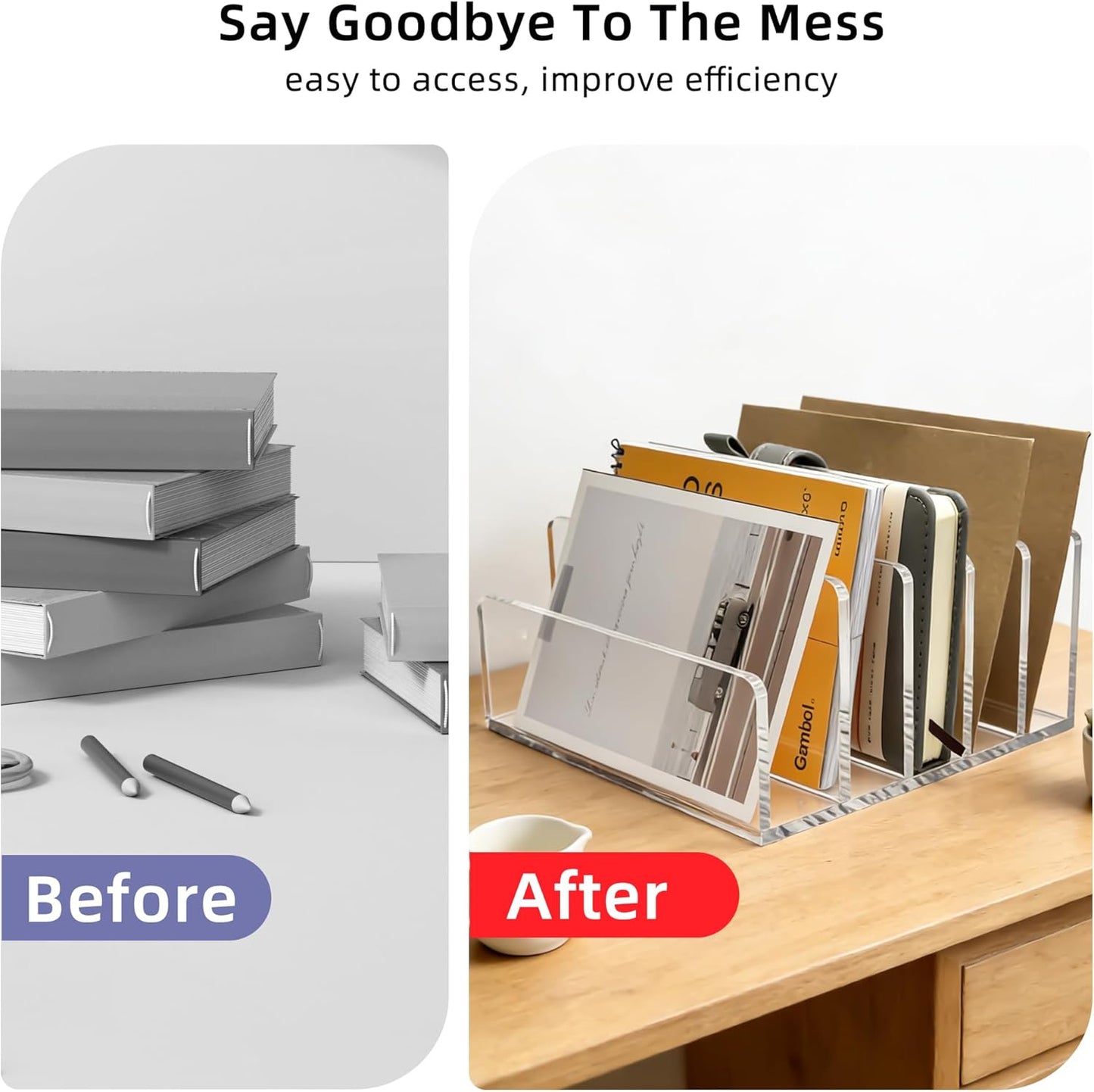 Clear Acrylic Desk Organizer – 3 Compartment Mail Holder & Letter Sorter for Office, Bills, Documents, Notebooks, Letter Tray – Modern Vertical File Rack for Home, Desk File Holder
