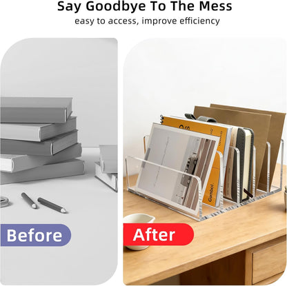 Clear Acrylic Desk Organizer – 3 Compartment Mail Holder & Letter Sorter for Office, Bills, Documents, Notebooks, Letter Tray – Modern Vertical File Rack for Home, Desk File Holder