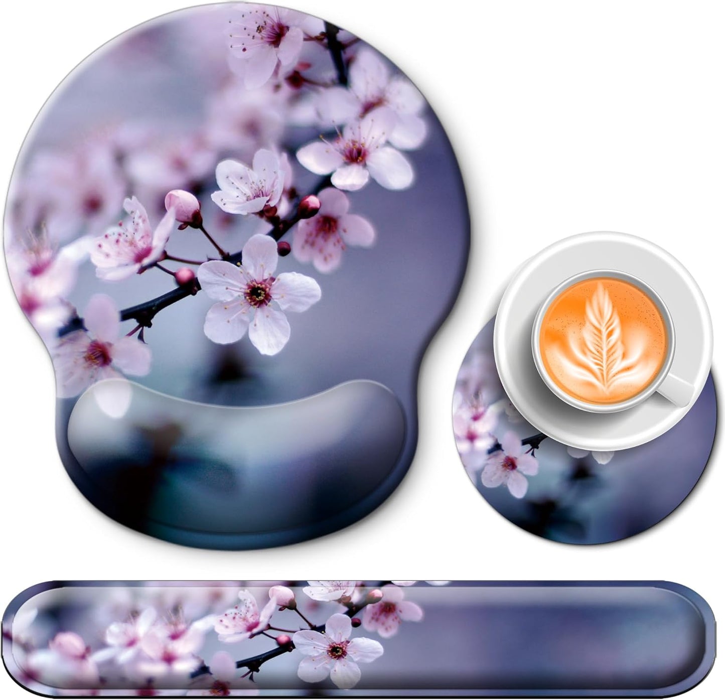 Mouse Pad and Keyboard Wrist Rest Support, with Non-Slip PU Base,Gel Mouse Pad with Coaster,Pain Relief for Gaming, Computer,Office -Beach