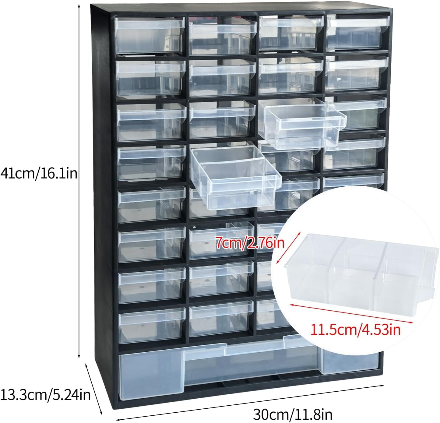 33 Drawer Plastic Small Parts Organizer, Storage Bin with Drawers for Hardware, Parts, Crafts, Beads, 11.8 x 16.1 x 5.2 Inches (Black)