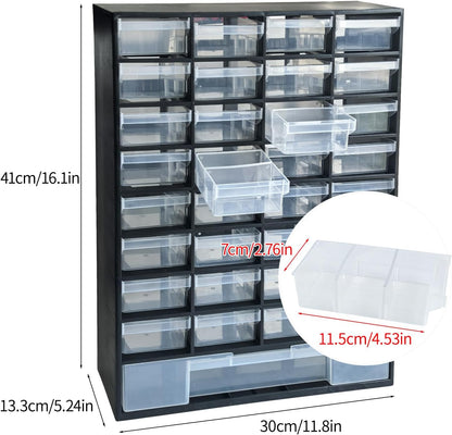 33 Drawer Plastic Small Parts Organizer, Storage Bin with Drawers for Hardware, Parts, Crafts, Beads, 11.8 x 16.1 x 5.2 Inches (Black)
