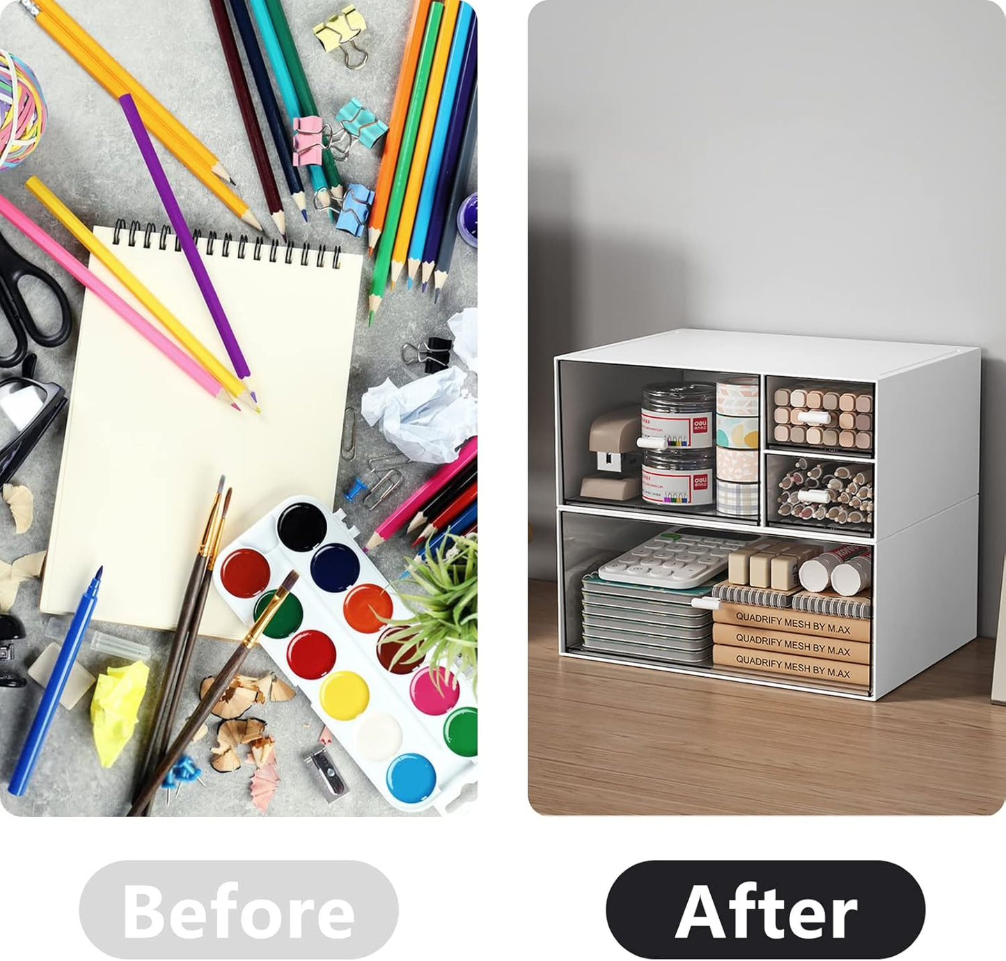Desk Organizer with Drawers Stackable Storage Drawers, Plastic Compact Desk Storage Box Great for Office School Home Small Space- 1drawers (White)