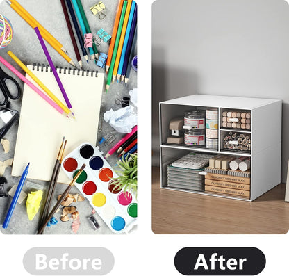 Desk Organizer with Drawers Stackable Storage Drawers, Plastic Compact Desk Storage Box Great for Office School Home Small Space- 1drawers (White)