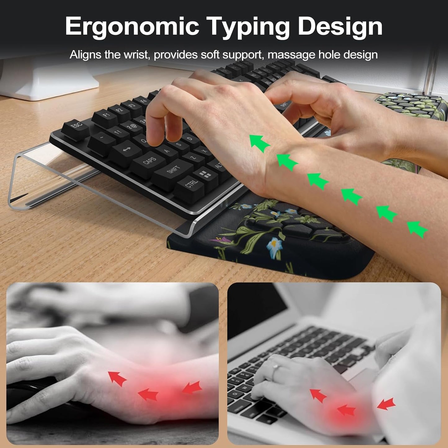 HAOCOO Ergonomic Keyboard Rest Wrist Pad,Comfortable Keyboard Wrist Rest Holder, 3-Level Height Adjustment Acrylic Keyboard Stand, Easy Typing Desk Accessories, Aesthetic Keyboard Riser for Desk
