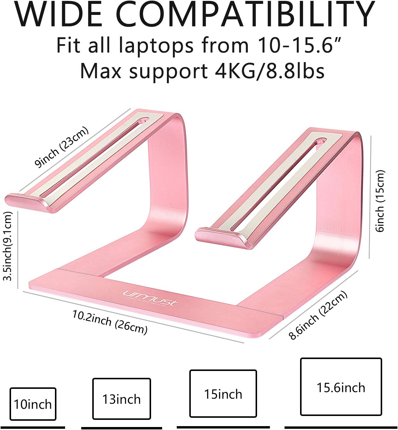 Urmust Adjustable Laptop Stand for Desk Aluminum Computer Stand for Laptop Riser Holder Notebook Stand Compatible with MacBook Air Pro Ultrabook All Laptops 11-17 inch (Black)