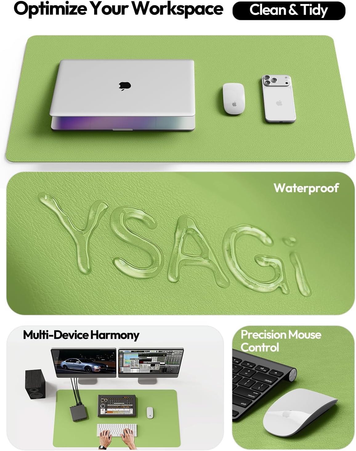 YSAGi Leather Desk Protector, Office Mat, Large Mouse Mat, Non-Slip PU Leather Blotter, Laptop Pad, Waterproof Writing Pad for Office and Home (Light Pink, 23.6" x 13.8") - Colors B