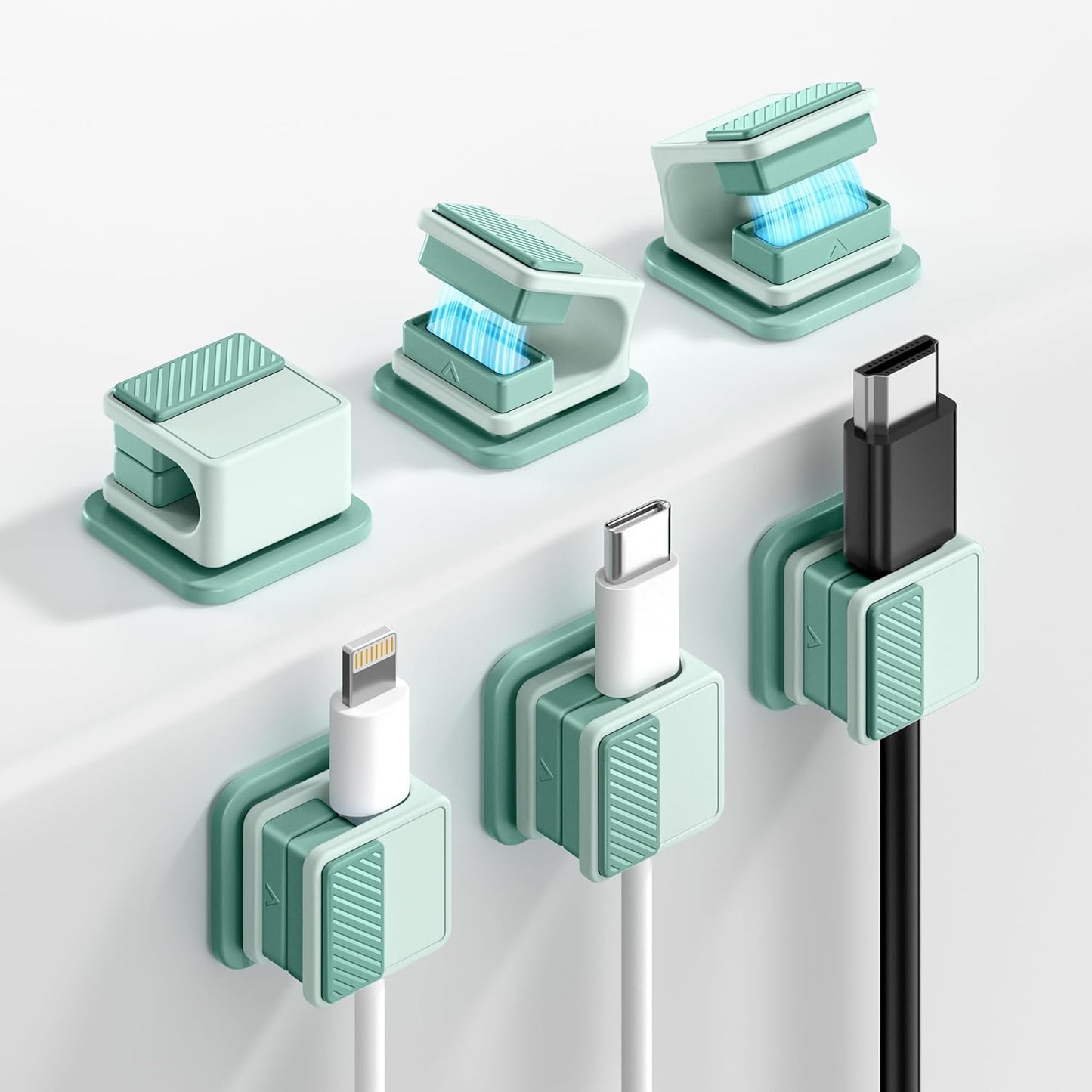 6 Pack Magnetic Cable Clips, Glow in The Dark Cable Holders, GolbinBox Cord Organizer with Shockproof Silicone, Fits up to 8mm Adhesive Cord Clips for Desk, Wall, Nightstand, Car, Home, Office, Blue