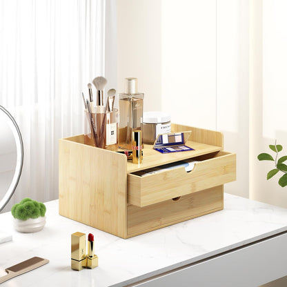 Wisuce Bamboo Desk Organizer - Mini Bamboo Desk Drawer Tabletop Cosmetic Storage Organization for Office or Home Black