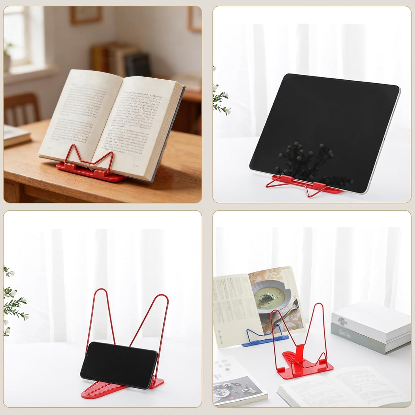 Metal Book Stand for Reading & Desk Use, Book Holder for Cookbooks, Textbooks, Flat Panel & Mobile Phone, Multi-Purpose Reading Stand for Students & Study (Blue)