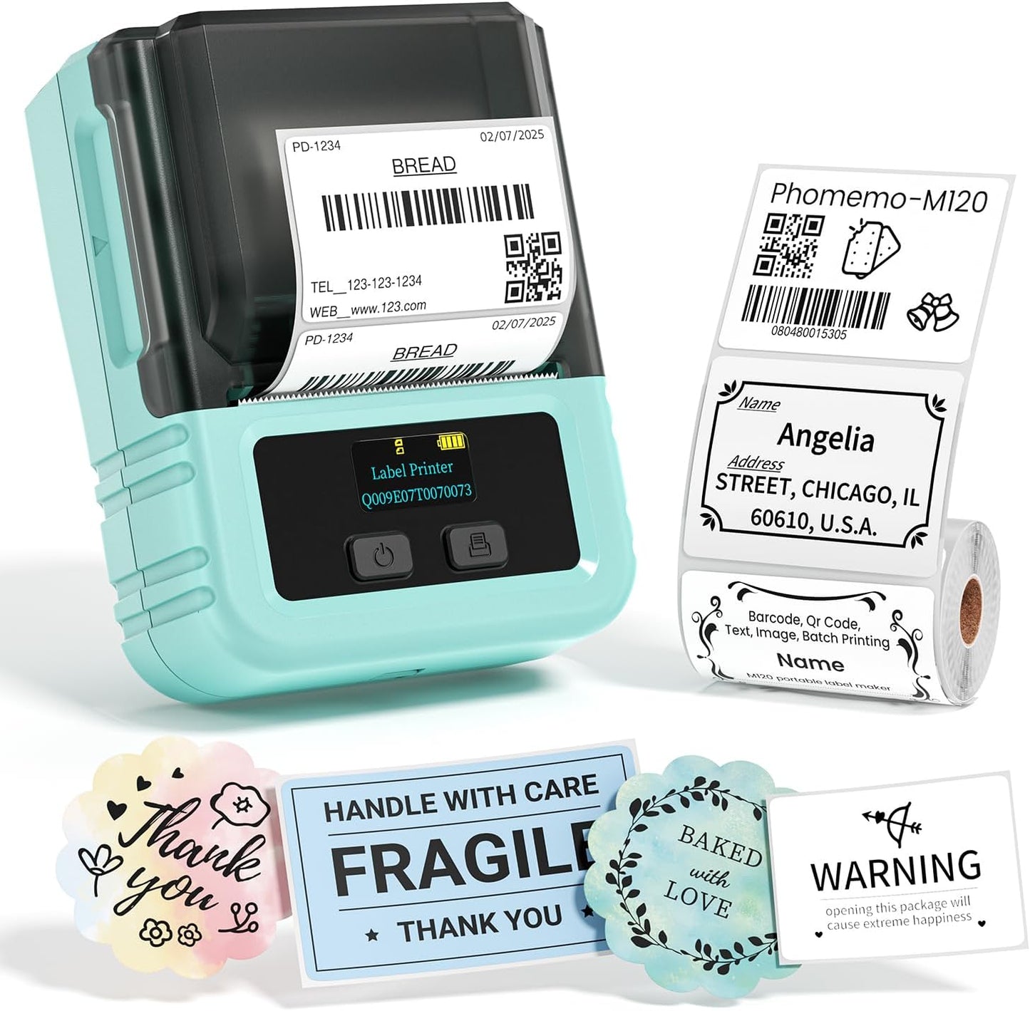 Phomemo M120 Bluetooth Label Maker - Portable Thermal Barcode Printer with App, 2" Wide Labels, Wireless Sticker Printer for Small Business,Home Office,QR Codes,Address Labels - iOS/Android Compatible