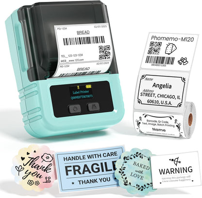 Phomemo M120 Bluetooth Label Maker - Portable Thermal Barcode Printer with App, 2" Wide Labels, Wireless Sticker Printer for Small Business,Home Office,QR Codes,Address Labels - iOS/Android Compatible