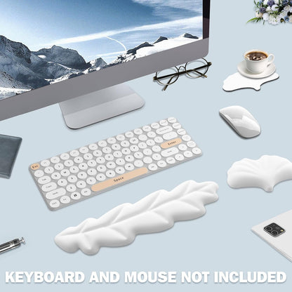 Keyboard Wrist Rest Pad Set, Leaf Shape PU Leather Memory Foam Wrist Cushion Support,Mouse Wrist Rest Pad,Non-Slip Wrist Support for Easy Typing Pain Relief, Green Leaf