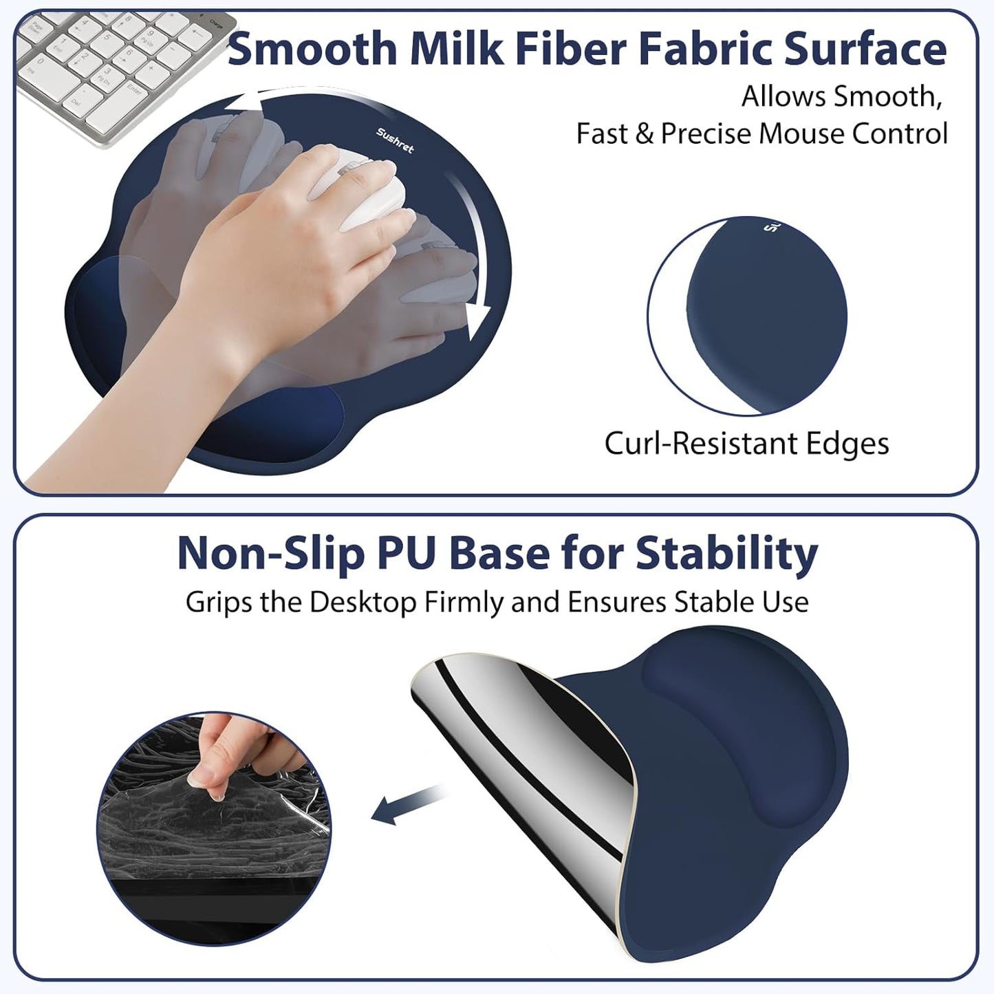 Sushret Mouse Pad and Keyboard Wrist Rest, 3-in-1 Gel Memory Foam Ergonomic Mouse Pad with Wrist Rest Set,Gaming Mousepad Arm Cushion Support for Computer Office Desk Accessories Cute Setup,Sage Green